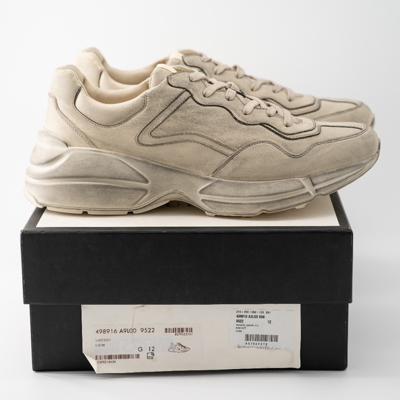 size 12G - Gucci Rhyton Distressed Sneaker Ivory Leather - Picture 11 of 12